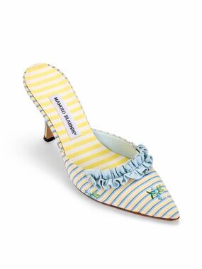 Manolo Blahnik 2000s ‘Marie Antoinette’ Striped Ruffle Mule Heels